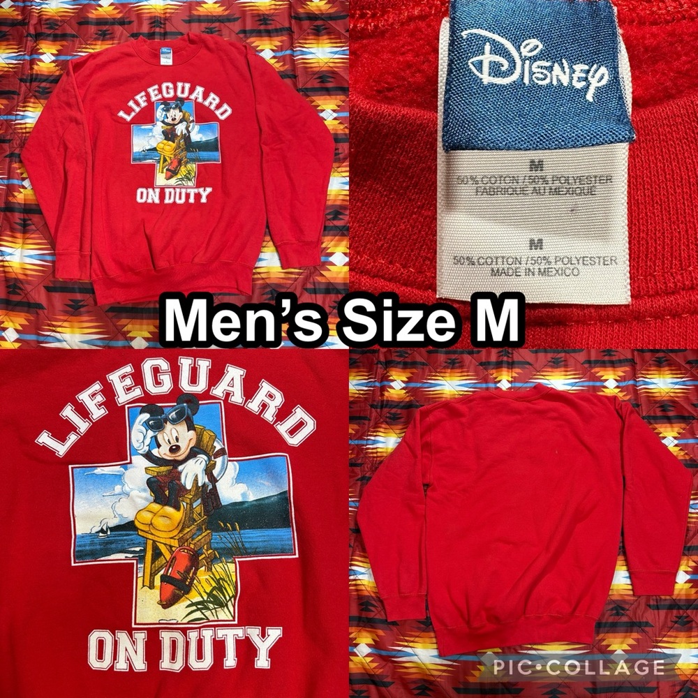 Y2K Disney Mickey Lifeguard On Duty Red Crewneck Sweater Men’s Size Medium